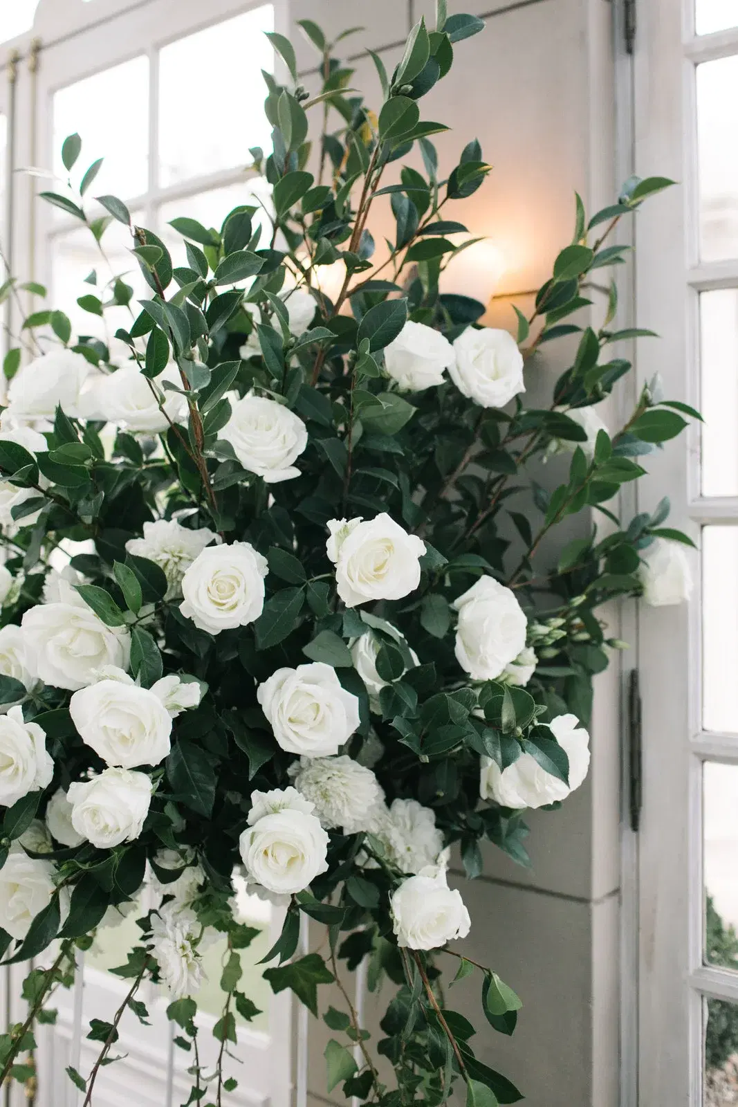 White floral arrangement at a wedding